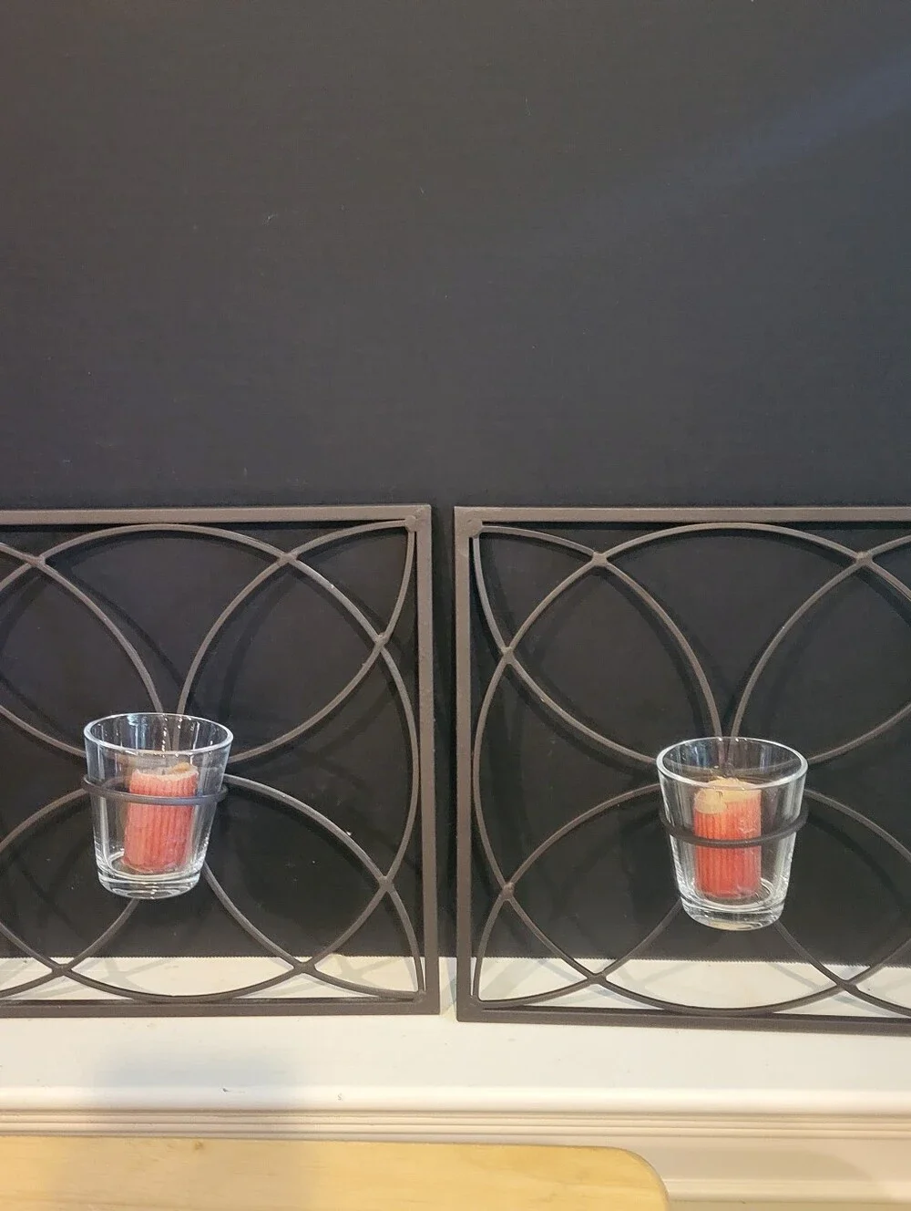 Pair of Wrought Iron  Tealight Wall Sconce Candle Holder 12